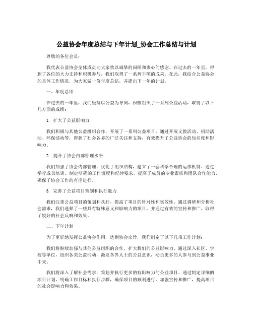 公益协会年度总结与下年计划_协会工作总结与计划