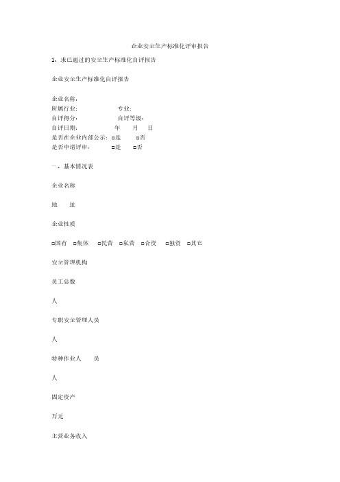 企业安全生产标准化评审报告安全生产
