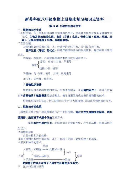 新苏科版八年级生物上册期末复习知识点资料