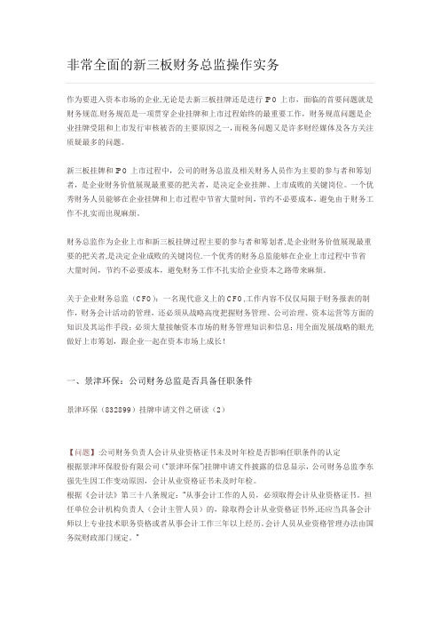 非常全面的新三板财务总监操作实务