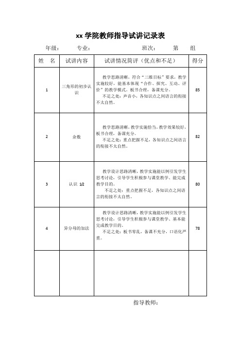 试讲记录表