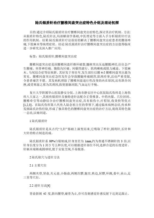 陆氏银质针治疗腰椎间盘突出症特色介绍及理论初探