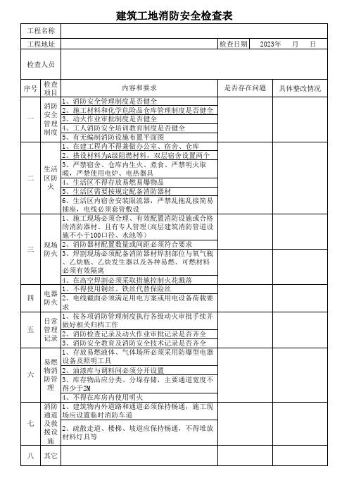 建筑工地消防安全检查表