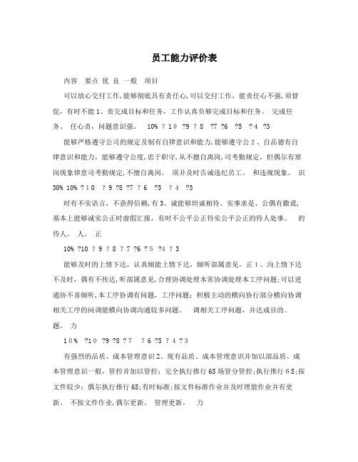 员工能力评价表