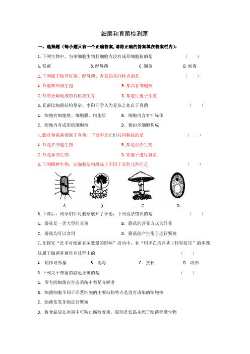 (完整版)第一章第六节细菌与真菌的繁殖习题+答案