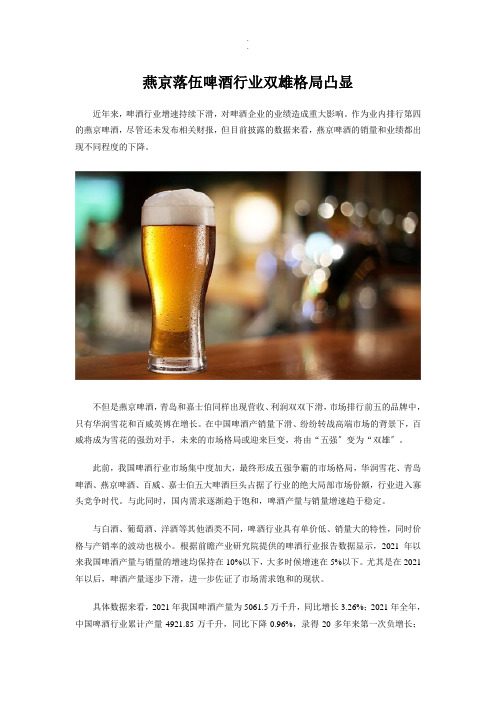 燕京掉队-啤酒行业双雄格局凸显模板