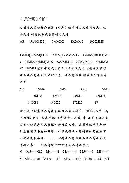 螺栓对应扳手尺寸