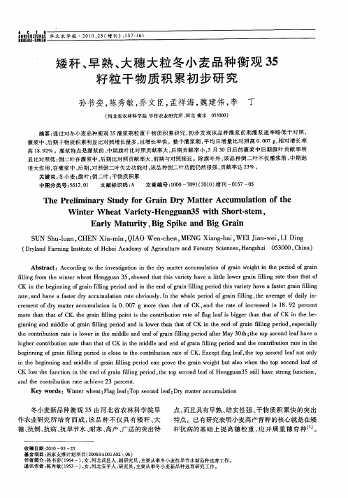 矮秆、早熟、大穗大粒冬小麦品种衡观35籽粒干物质积累初步研究