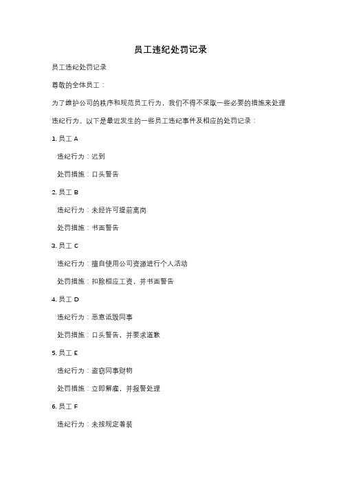 员工违纪处罚记录