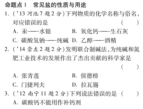 广西中考面对面中考化学总复习 第十一单元 盐 化肥含三年中考pdf