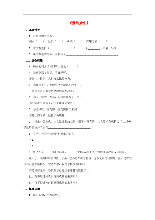 金识源六年级语文下册20《荒岛余生》习题鲁教版五四制