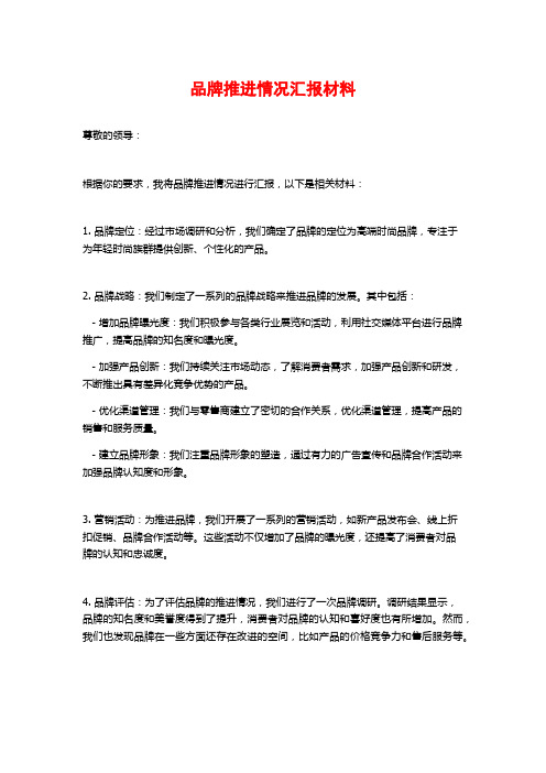 品牌推进情况汇报材料