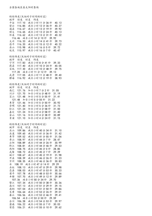 全国各地区真太阳时查询