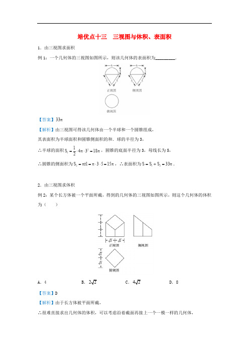 高考数学 专题十三 三视图与体积、表面积精准培优专练 文