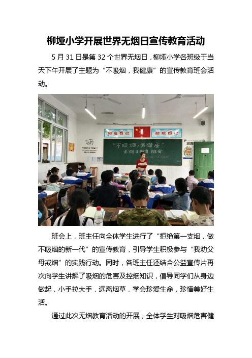 柳垭小学开展世界无烟日宣传教育活动