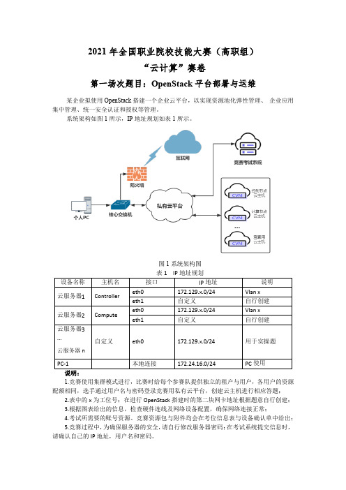 2021高职 云计算 第七套赛卷1(赛项赛题)