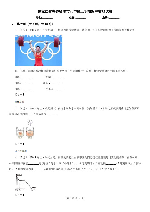 黑龙江省齐齐哈尔市九年级上学期期中物理试卷