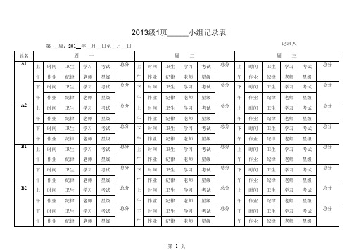 1班小组合作记录表四人