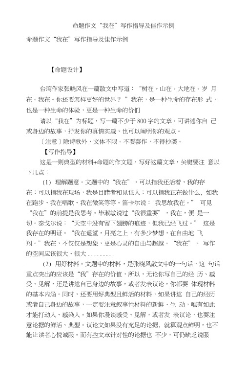 命题作文“我在”写作指导及佳作示例.doc