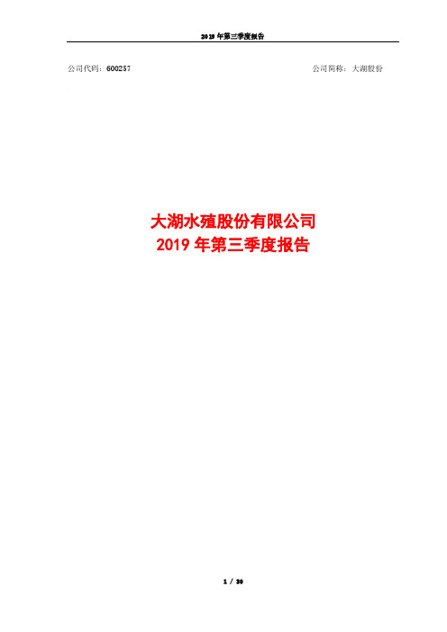 大湖股份 2019 第三季度财报