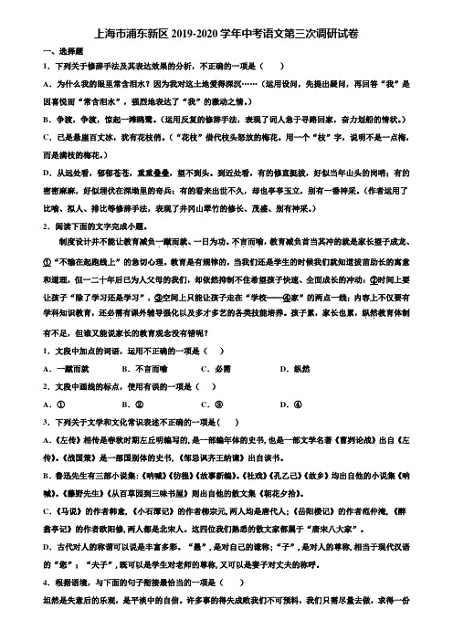 上海市浦东新区2019-2020学年中考语文第三次调研试卷含解析