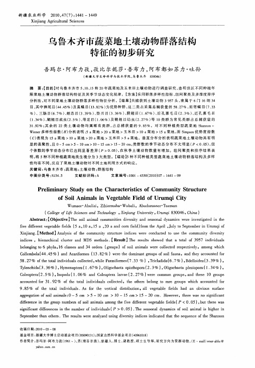 乌鲁木齐市蔬菜地土壤动物群落结构特征的初步研究