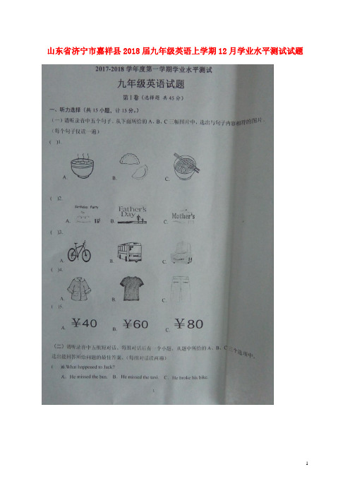 山东省济宁市嘉祥县2018届九年级英语上学期12月学业水平测试试题 人教新目标版 精品