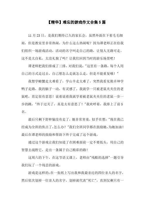 难忘的游戏作文合集5篇精选范文