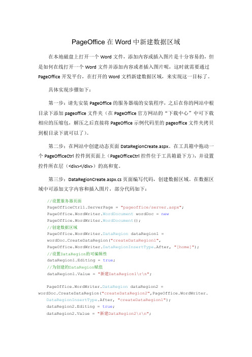 PageOffice在Word中新建数据区域