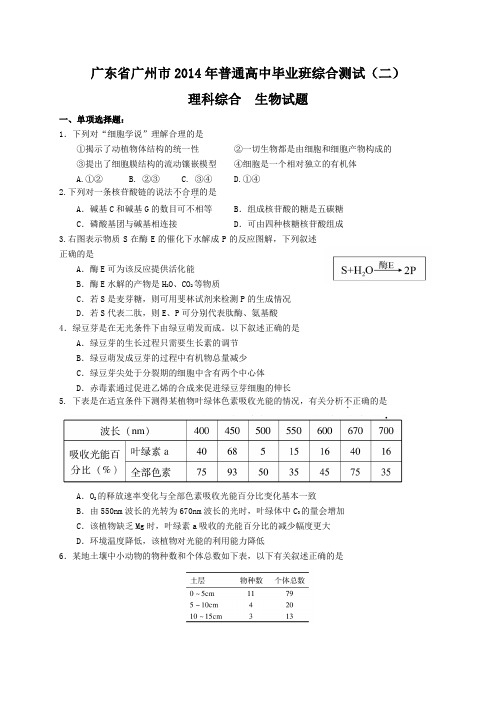 2014年广州高考二模理科综合试卷及答案