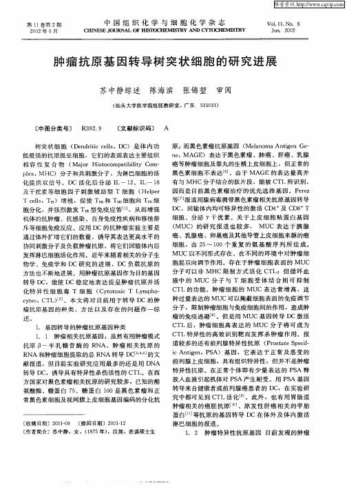 肿瘤抗原基因转导树突状细胞的研究进展