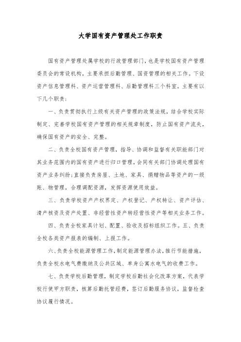 大学国有资产管理处工作职责
