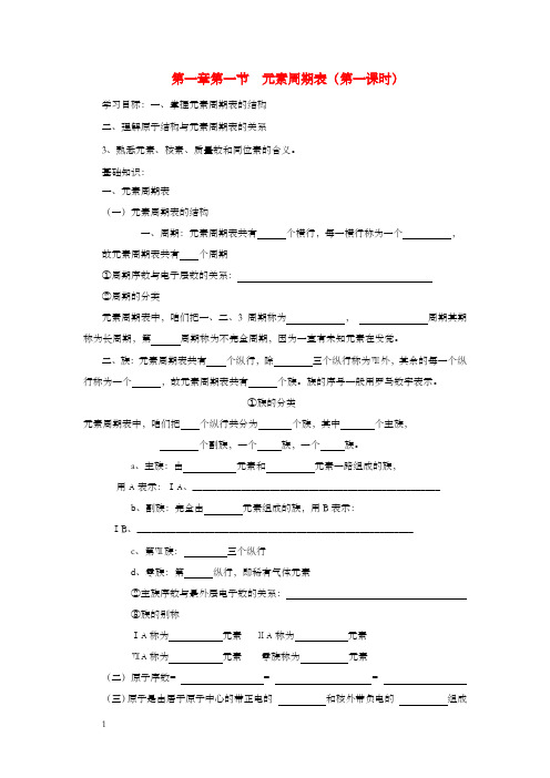 高中化学第一章第一节元素周期表第1课时学案新人教版