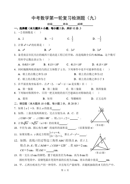 中考数学第一轮复习检测题(九)