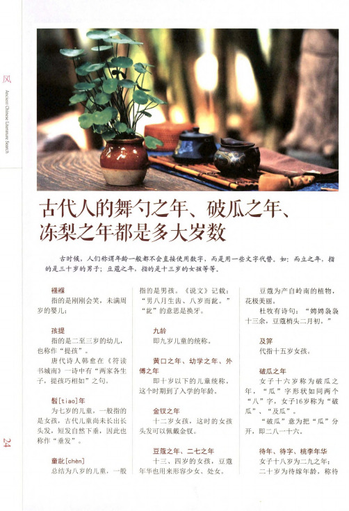 古代人的舞勺之年、破瓜之年、冻梨之年都是多大岁数
