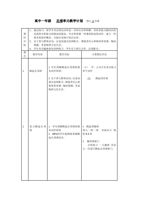 高一体育教案-足球单元教学计划