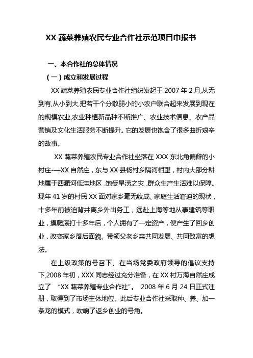 XX蔬菜养殖农民专业合作社示范项目申报书