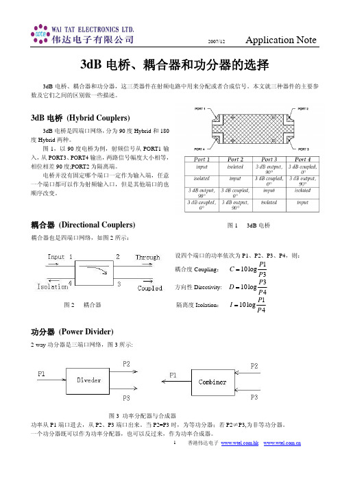 电桥、耦合器和功分器的选择