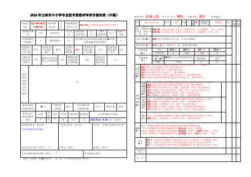 2016年玉林市中小学专业技术资格评审评分核实表(中级)