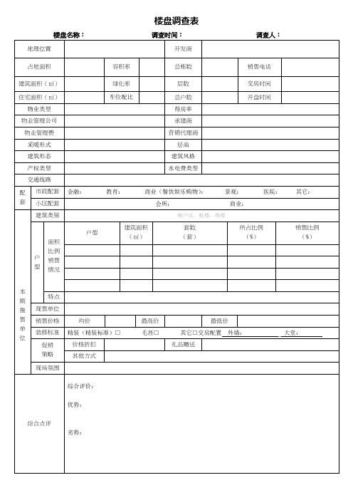 住宅调研表格范本