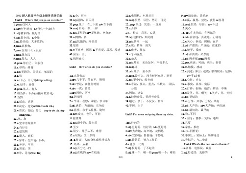 八年级上册英语单词表(中文版)