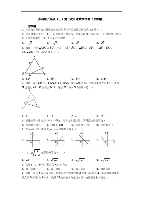 苏科版八年级(上)第三次月考数学试卷(含答案)