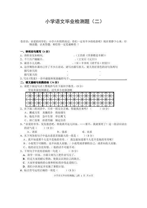 小学六年级语文毕业复习卷二(含答案)