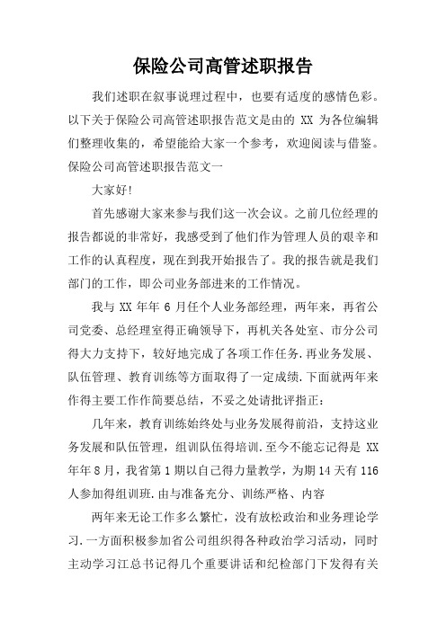 保险公司高管述职报告