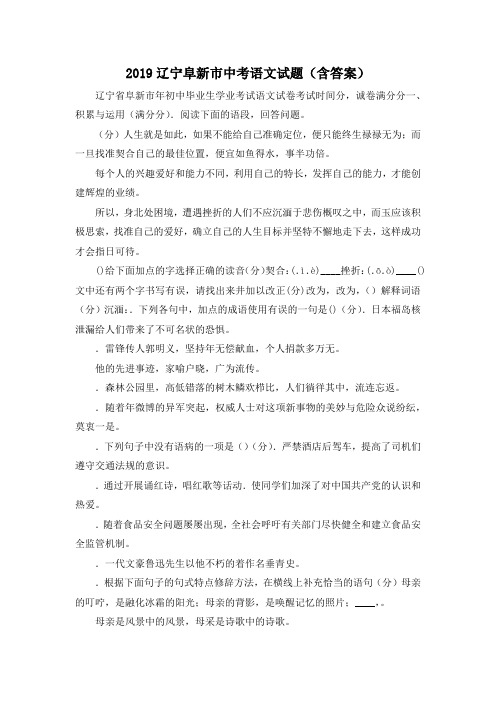 中考作文-2019辽宁阜新市中考语文试题(含答案) 精品