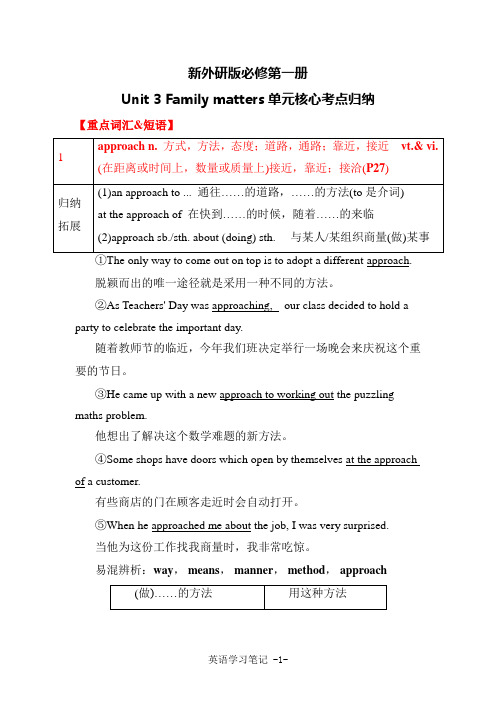 新外研版高中英语必修第一册复习笔记Unit 3 Family matters单元考点归纳(学用考)