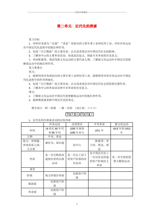 初中八年级历史上册 第二单元 近代化的探索复习名师教案 新人教版