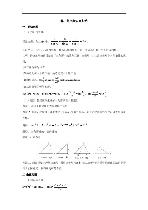 人教A版高中数学 必修五 解三角形 小结素材 精品