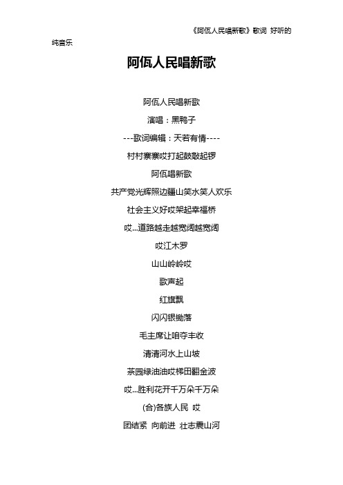 《阿佤人民唱新歌》歌词 好听的纯音乐