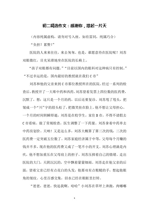 初二精选作文：感谢你,撑起一片天